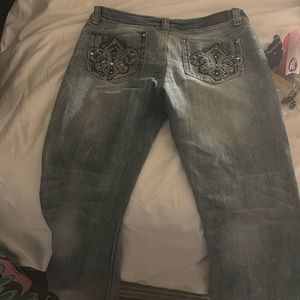 low rise jeans y2k faded jeans w cross design on pockets💞